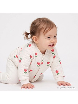 Hellobaby Kız Bebek Kapitone Hırka Çiçek Baskılı Çıtçıtlı Bisiklet Yaka Long Sleeve