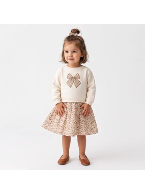 Hellobaby Kız Bebek Elbise Fiyonk Baskılı Bisiklet Yaka Long Sleeve