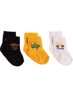 Hellobaby Erkek Bebek 3lü Kaydırmaz Çorap Taşıtlar Baskılı