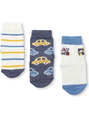 Hellobaby Erkek Bebek 3lü Kaydırmaz Çorap Taşıtlar Baskılı