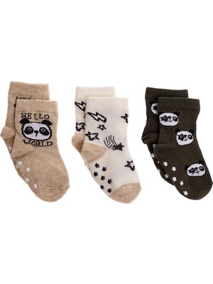 Hellobaby Erkek Bebek 3lü Kaydırmaz Çorap Hayvan Baskılı
