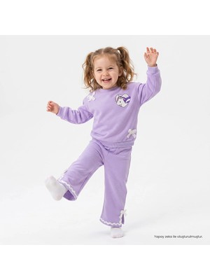 Hellobaby Kız Bebek Bluz-Pantolon Unicorn Baskılı Bisiklet Yaka Long Sleeve Reçme