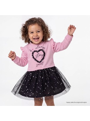 Hellobaby Kız Bebek Elbise Yazı Baskılı Bisiklet Yaka Long Sleeve