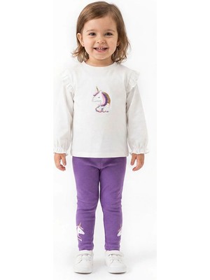 Hellobaby Kız Bebek Bluz-Pantolon Unicorn Baskılı Bisiklet Yaka Long Sleeve Reçme