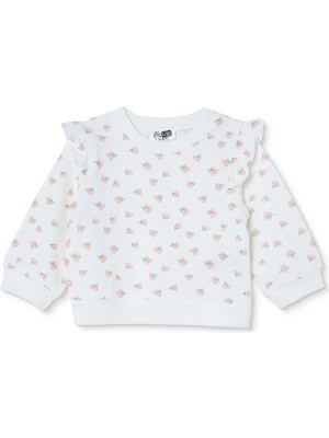 Hellobaby Kız Bebek Sweatshirt Çiçek Baskılı Çıtçıtlı Bisiklet Yaka Long Sleeve