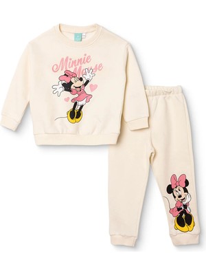 Disney Kız Bebek Lisans Eşofman Takımı Lisans Baskılı Bisiklet Yaka Long Sleeve Lastikli