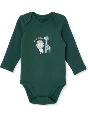Hellobaby Erkek Bebek Body Hayvan Baskılı Çıtçıtlı Zarf Yaka Long Sleeve