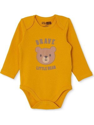 Hellobaby Erkek Bebek Body Ayı Baskılı Çıtçıtlı Zarf Yaka Uzun Kol