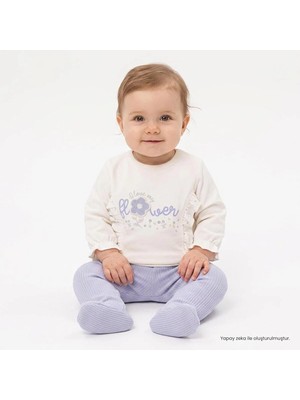 Bebetto Kız Bebek Sweatshirt-Alt Çiçek Baskılı Fermuarlı Bisiklet Yaka Long Sleeve Patiksiz