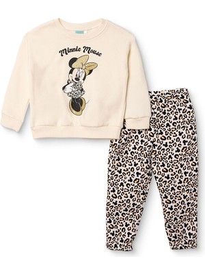 Disney Kız Bebek Lisans Eşofman Takımı Lisans Baskılı Bisiklet Yaka Long Sleeve Ribanalı