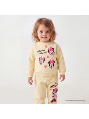 Disney Kız Bebek Lisans Eşofman Takımı Lisans Baskılı Bisiklet Yaka Long Sleeve Ribanalı