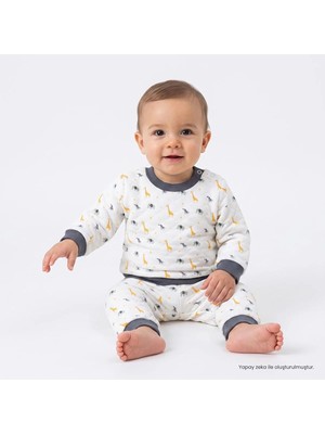 Hellobaby Erkek Bebek Sweatshirt-Alt Hayvan Baskılı Çıtçıtlı Bisiklet Yaka Uzun Kol Ribanalı