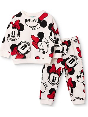 Disney Kız Bebek Lisans Eşofman Takımı Lisans Baskılı Bisiklet Yaka Long Sleeve Ribanalı