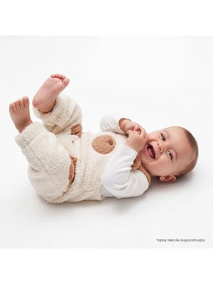 Hellobaby Erkek Bebek Salopet-Sweatshirt Ayı Baskılı Düğmeli Bisiklet Yaka Long Sleeve Patiksiz