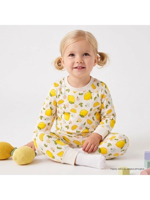 Hellobaby Kız Bebek Pijama Takımı Meyve Baskılı Çıtçıtlı Bisiklet Yaka Long Sleeve Ribanalı