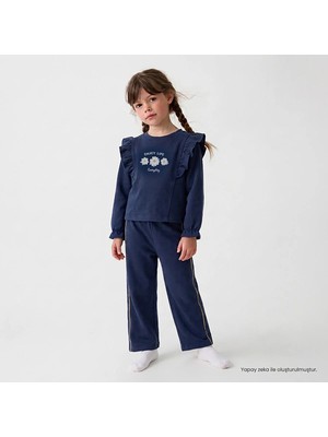 Hellobaby Kız Bebek Bluz-Pantolon Çiçek Baskılı Bisiklet Yaka Long Sleeve Reçme