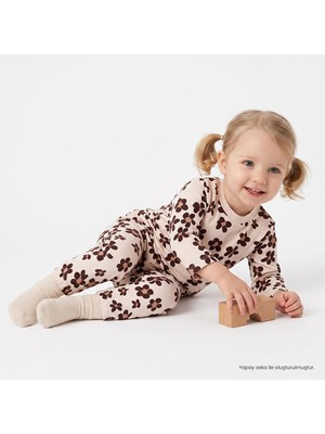 Hellobaby Kız Bebek Pijama Takımı Çiçek Baskılı Çıtçıtlı Bisiklet Yaka Long Sleeve Ribanalı