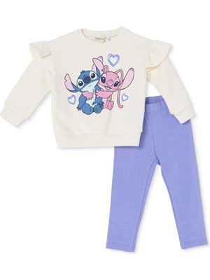 Lilo ve Stitch Kız Bebek Lisans Sweatshirt-Tayt Lisans Baskılı Bisiklet Yaka Long Sleeve Reçme