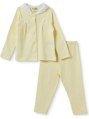 Hellobaby Kız Bebek Pijama Takımı Düğmeli Bebe Yaka Uzun Kol Reçme