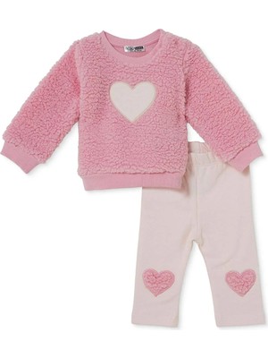 Hellobaby Kız Bebek Sweatshirt-Alt Kalp Baskılı Bisiklet Yaka Long Sleeve Patiksiz