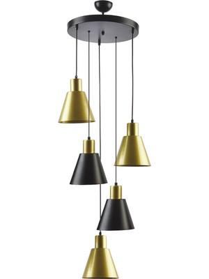 Trend Modern Metal Sıvama Eskitme Siyah Renk Sarkıt Cafe -Yemek Masası Üstü -Salon 5 Li Avize