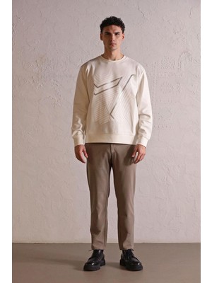 gmg firenze Gmg Fırenze Bisiklet Yaka Ekru Erkek Sweatshırt GU25MFW08031