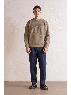 gmg firenze Bisiklet Yaka Baskılı Erkek Sweatshirt