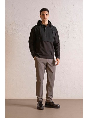 gmg firenze Kapüşonlu Fermuar ve Çıtçıt Detaylı Garnili Erkek Sweatshirt