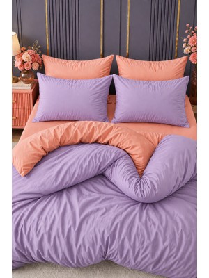 More Home Çift Kişilik Nevresim Takımı Lastikli Çarşaflı Somon Lila