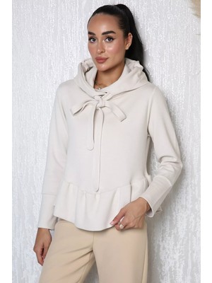 Gülseli Kadın Eteği Fırfırlı Kapüşonlu Sweatshirt P-00023096