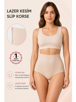 Bravie Toparlayıcı Etkili Lazer Kesim Slip Korse 2006 Bej