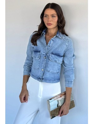 Gülseli Kadın Çift Cepli Jean Kot Ceket P-00022524