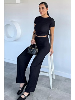 Gülseli Kadın Yan Büzgü Detaylı Bluz Bel Lastikli Pantolon Ikili Takım P-00022478