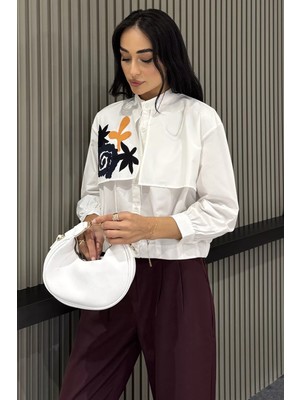 Gülseli Kadın Çiçek Işlemeli Crop Top Gömlek P-00023030