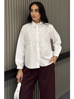 Gülseli Kadın Nakış Işlemeli Uzun Kol Gömlek P-00023031