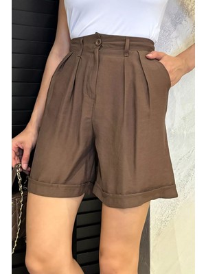 Gülseli Kadın Yüksek Bel Tencel Kumaş Şort P-00022383