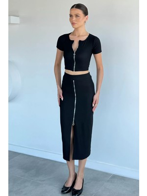 Gülseli Ön Fermuarlı Bluz Etek Ikili Takım P-00022278