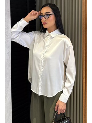 Gülseli Oversize Saten Gömlek P-00022363