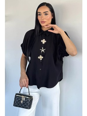 Gülseli Kadın Kol Lastikli Düğme Aksesuarlı Gömlek P-00021775