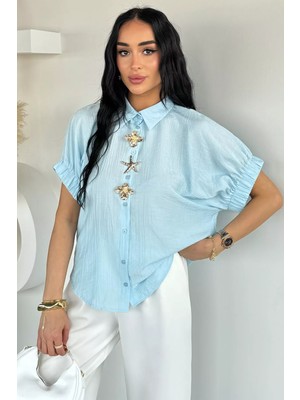 Gülseli Kadın Kol Lastikli Düğme Aksesuarlı Gömlek P-00021775