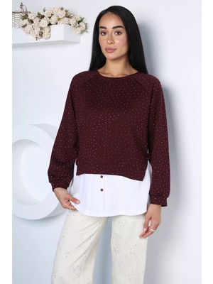 Gülseli Kadın Taşlı Gömlek Garnili Sweatshirt P-00021723