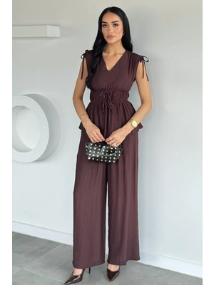 Gülseli Kadın Bel Lastikli Pantolon V Yaka Bluz Ikili Takım P-00022129