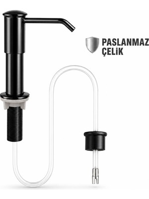 Valkyrie Siyah Ankastre Sıvı Sabunluk Bulaşık Deterjanı Pompası 304 Paslanmaz Çelik 1 Metre Hortumlu