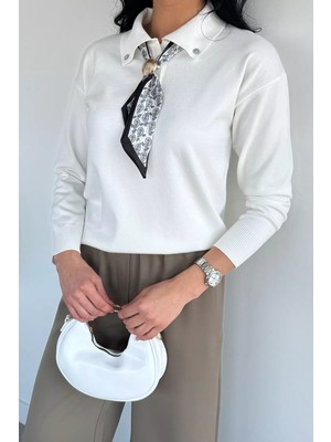 Gülseli Fular Detaylı Polo Yaka Triko Kazak P-00020416