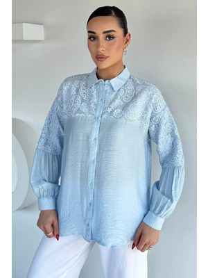 Gülseli Kadın Güpür Detaylı Gömlek P-00020912