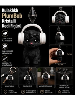 Ognami 11 cm Sims Plumbob | Kulaklıklı Kristalli Kedi Figürü-Dekoratif Sevimli Kedi Biblo