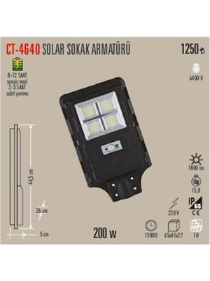 100W CT-4640 Solar Sokak Armatür Beyaz Işık