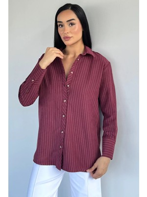 Gülseli Kadın Çizgi Desenli Gömlek P-00021431