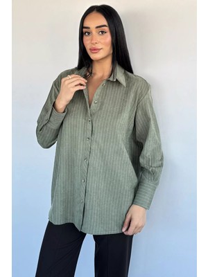 Gülseli Kadın Çizgi Desenli Gömlek P-00021431