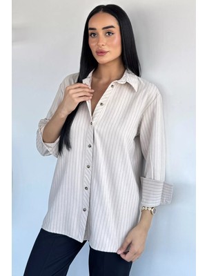 Gülseli Kadın Çizgi Desenli Gömlek P-00021431